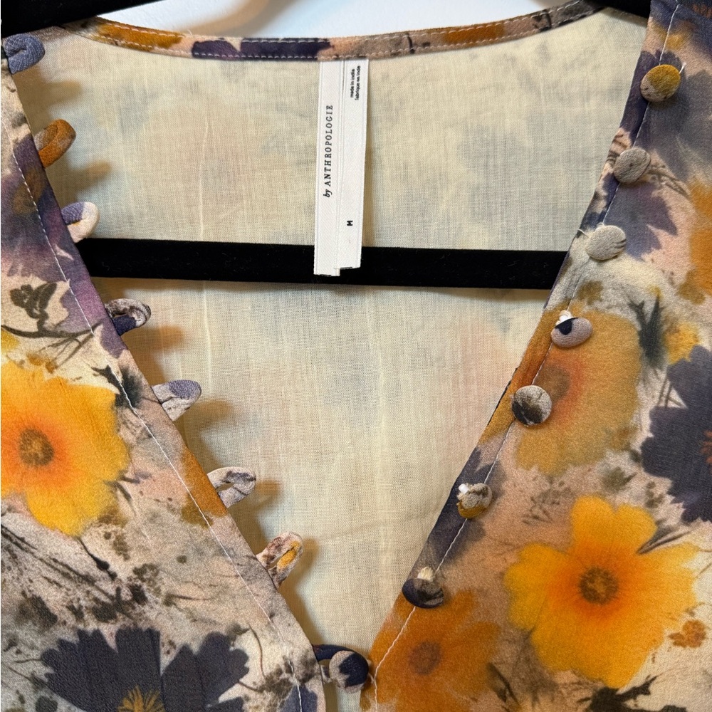 Anthropologie Floral Peplum Blouse in Mustard, Purple, Cream - Picture 8 of 8